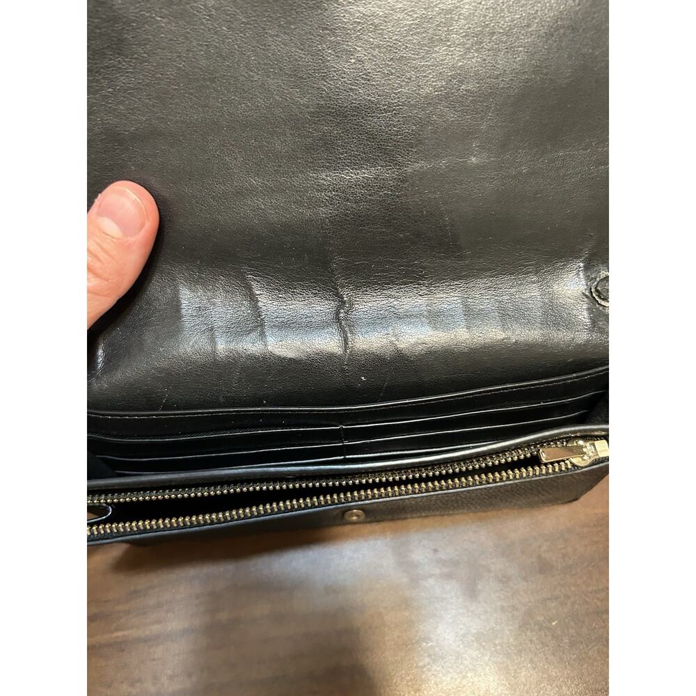 Coach Black Pebble Leather Foldover Crossbody Clutch Wallet Slim Purse - Picture 5 of 14